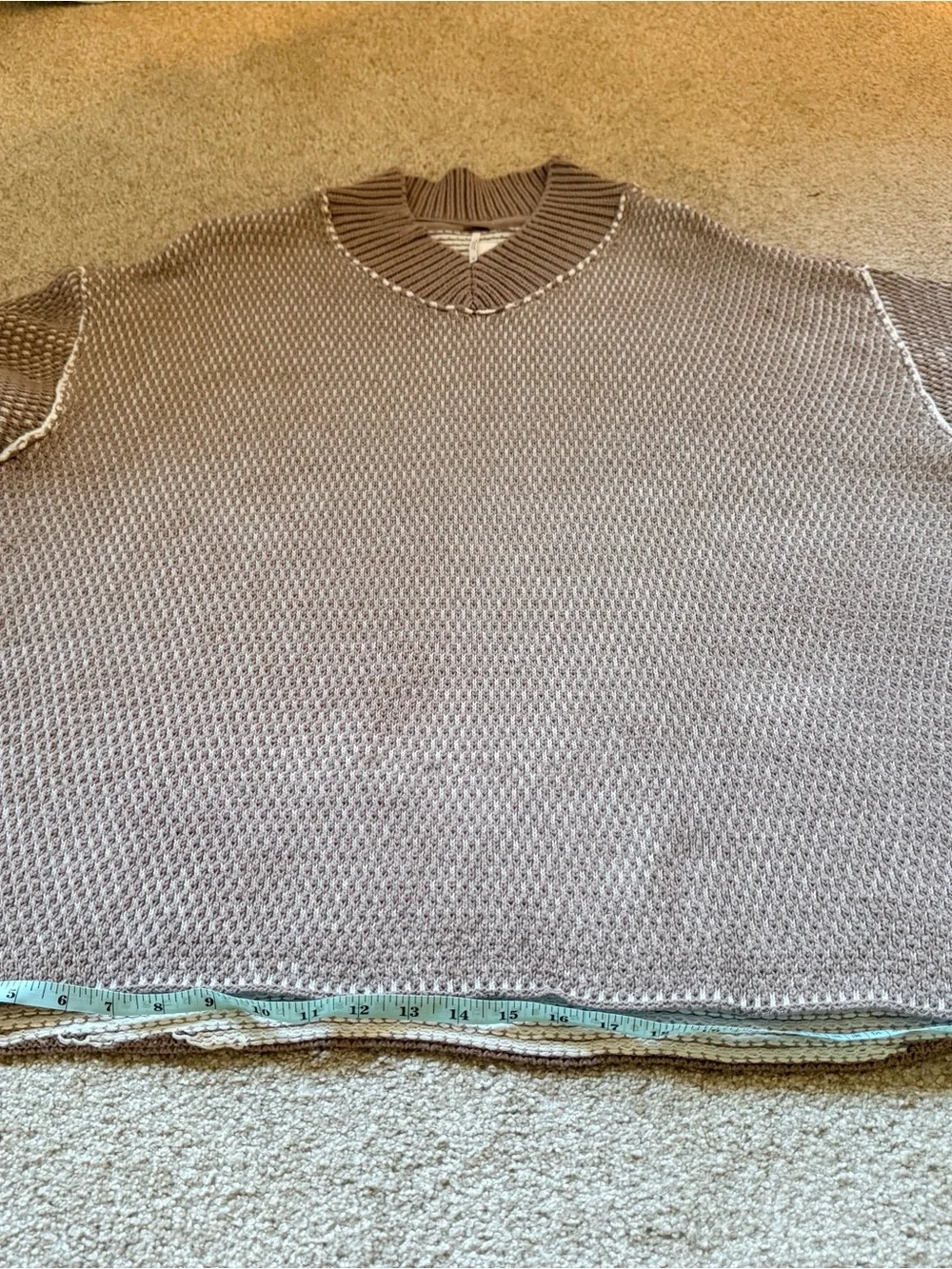 Free People Taupe V-Neck Chunky Knit Sweater